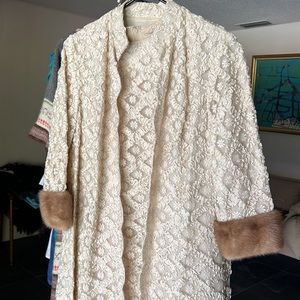 60’s ribbon lace dress and mink jacket set